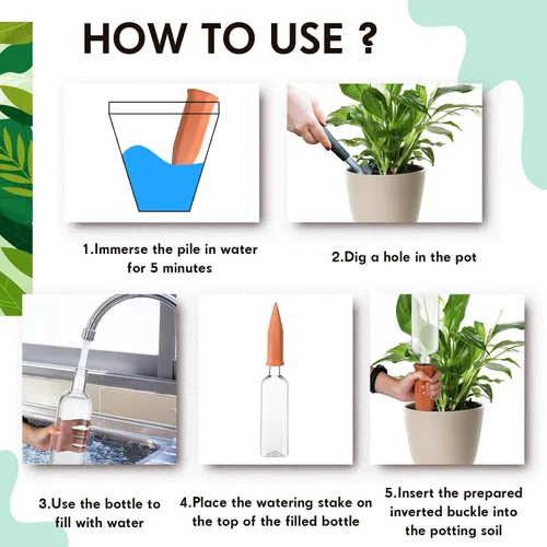 Miniatura 4 de Dandat 8 Piezas 34oz Dispositivos de Riego de Plantas Incluyen Picos de Riego Automático de Terracota con Botellas de Plástico de Liberación Lenta