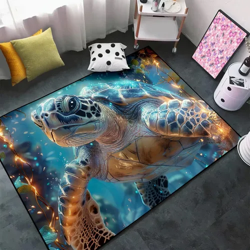 Miniatura 13 de Alfombra de tortuga marina con estampado de animales marinos y animales marinos, alfombra con estampado de tortugas marinas, para niños y niñas