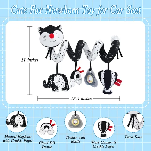 Miniatura 5 de FATI Juguetes de Asiento de Coche para Bebés de 0-6 Meses, Juguete Espiral en Blanco y Negro de Alto Contraste para Asiento de Coche para Infantes