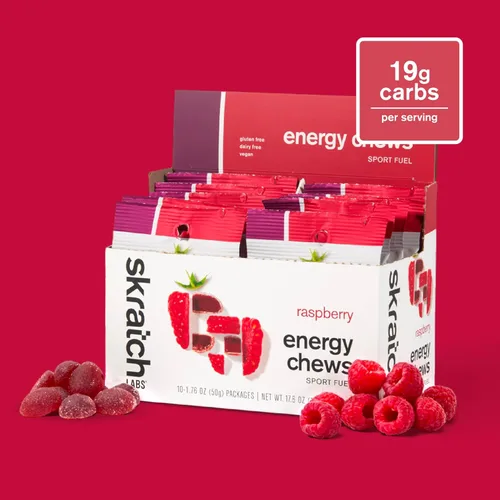 Miniatura 2 de Skratch Labs Energy Chews Gomitas para correr, ciclismo y rendimiento deportivo Alternativa de gel Frambuesa (paquete de 10) Sin gluten