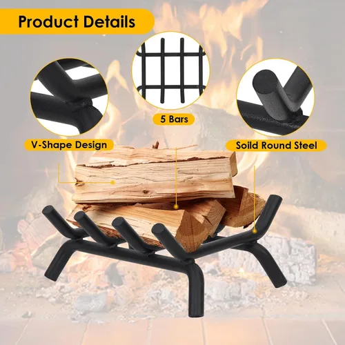 Miniatura 6 de Rejilla de chimenea de 14 pulgadas resistente – Soporte para troncos de chimenea Rejilla de hierro fundido Estante para estufa de leña Bandeja