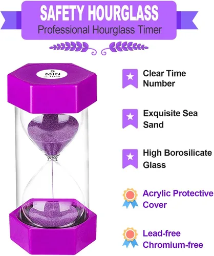 Miniatura 2 de SuLiao Temporizadores de arena 1m/2m/3m/5m/10 minutos, temporizador de arena de reloj de arena de plástico para niños, reloj de arena grande