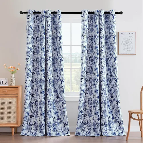 Miniatura 14 de H.VERSAILTEX Cortinas opacas de 63 pulgadas de largo, juego de 2 paneles de cortinas con estampado floral para sala de estar, cortinas de ventana