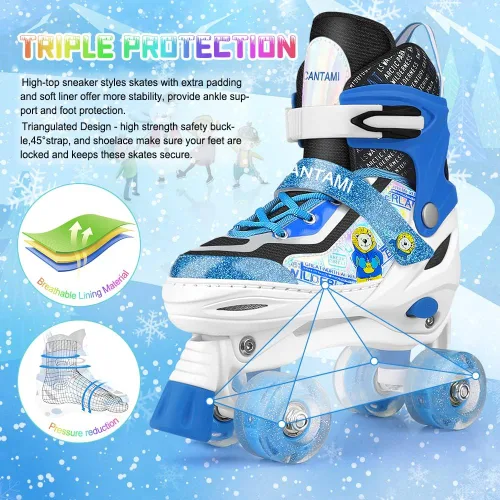 Miniatura 4 de Patines para niños y niñas, 4 tamaños, ajustables, con ruedas iluminadas para niños, adolescentes, principiantes y avanzados, interiores