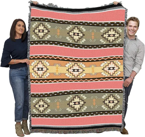 Miniatura 16 de Pure Country Weavers Rimrock Dusk Blanket XL – Inspirado en los nativos americanos del suroeste – Manta de regalo tejida de algodón – Fabricado