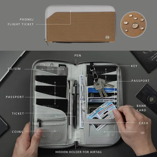 Miniatura 2 de Soporte para pasaporte de viaje para la familia - Cartera grande para pasaporte de viaje, Marrón claro, Classic
