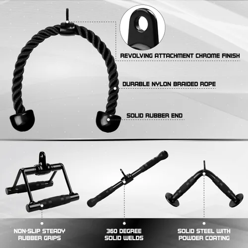 Miniatura 3 de Yes4All Cable Machine Attachment, Row Handles, Tricep Rope, Straight Bar, V Bar, LAT Pulldown Accessories Load 880 LB for Home Gym G. Cuerda