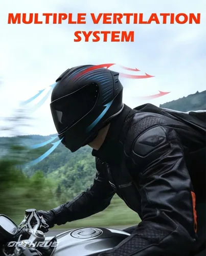 Miniatura 7 de Orthrus Casco de motocicleta de cara completa para adultos, hombres y mujeres, aprobado por DOT, casco de motocicleta de calle con visera tintada