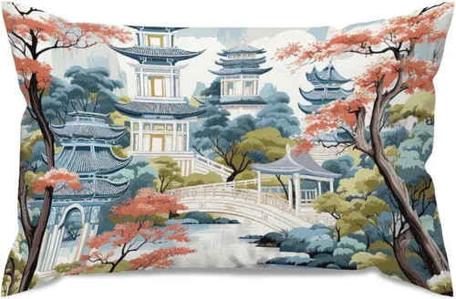 Miniatura 9 de ArogGeld Funda de almohada blanca con flores chinoiserie, funda de almohada para sofá, diseño floral verde y blanco, funda de almohada de lino A-12