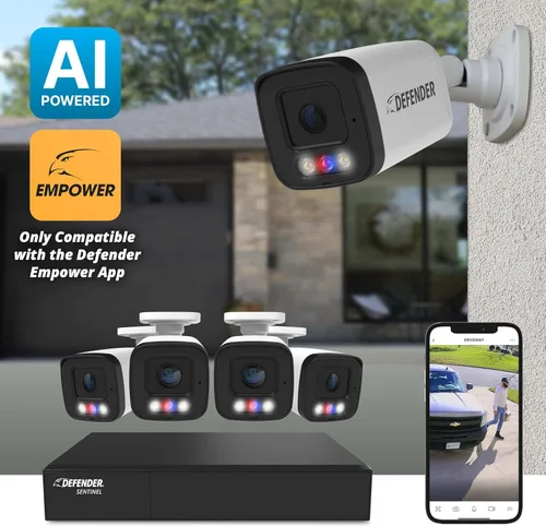 Miniatura 2 de Defender Sistema de cámara de seguridad Sentinel Pro Turret 8CH NVR PoE, 4 cámaras de torreta de metal, gran angular de 109°, clasificación IP66