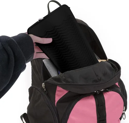 Miniatura 8 de Bolsa de silicona resistente al calor para alisadora de cabello, rizador, plancha plana y herramientas de cabello caliente, 2 unidades, color negro