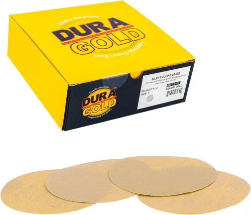 Miniatura 8 de Dura-Gold Discos de papel de lija dorados de grano 40 de 6 pulgadas, sin polvo, sin polvo, caja de 25, respaldo de gancho y bucle para lijadora DA