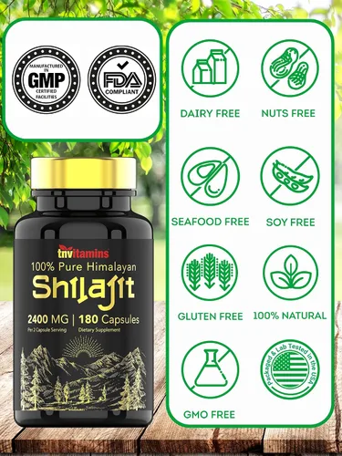 Miniatura 5 de tnvitamins Shilajit Cápsulas de 2400 mg - 180 cápsulas Cápsulas de resina Shilajit 100% pura del Himalaya para hombres y mujeres Suministro