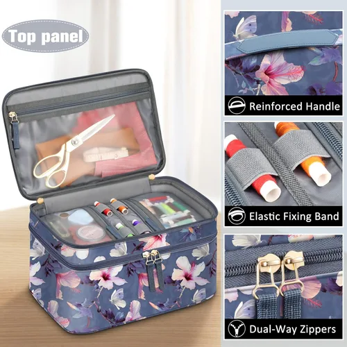 Miniatura 2 de FINPAC Estuche organizador y almacenamiento de accesorios de costura, kits de costura de doble capa con cojín de pasador de muñeca para hilos