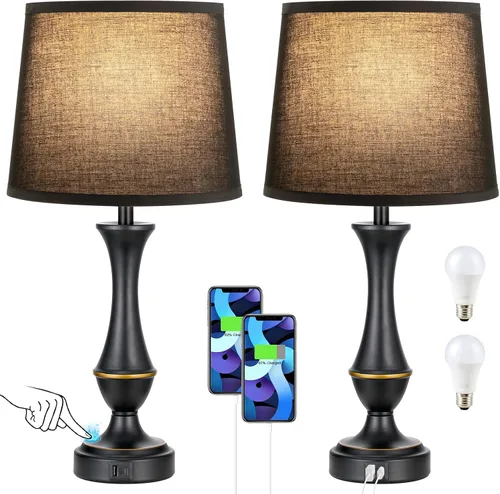 Miniatura 8 de Seealle - Juego de 2 lámparas táctiles mejoradas para mesitas de noche - Lámparas de mesita con USB C+A, regulables de 3 vías para dormitorio, sala