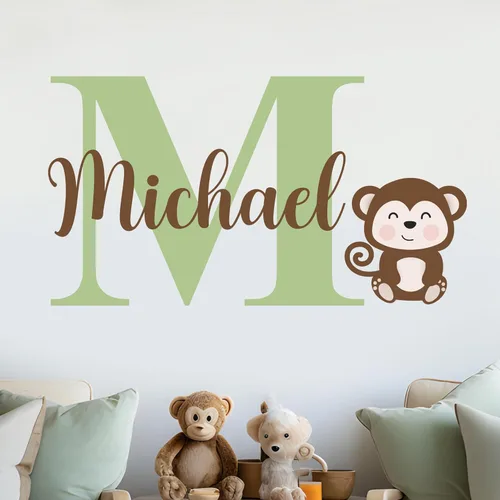 Miniatura 11 de Calcomanía de pared de vinilo con nombre personalizado de animales de la selva, decoración de pared para bebé, niño y niña, calcomanías I