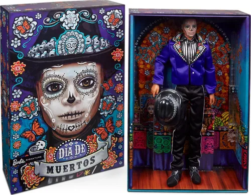 Barbie Signature Ken Fashion Muñeca, 2023 Dia de Muertos coleccionable con chaqueta azul, sombrero negro y soporte para muñeca