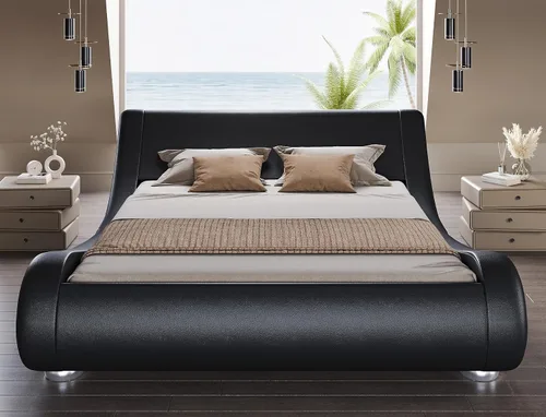 Miniatura 3 de SHA CERLIN Marco de Cama Tapizada Tamaño Full, Cama de Trineo de Perfil Bajo de Lujo con Cabecera Ergonómica de Piel Sintética, No Necesita Somier