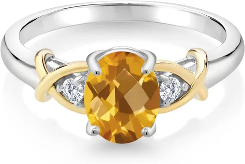 Miniatura 89 de Anillo de compromiso de oro amarillo de 10 quilates y plata 925 con piedra natal y diamantes cultivados en laboratorio para mujer, ovalado de 0.315