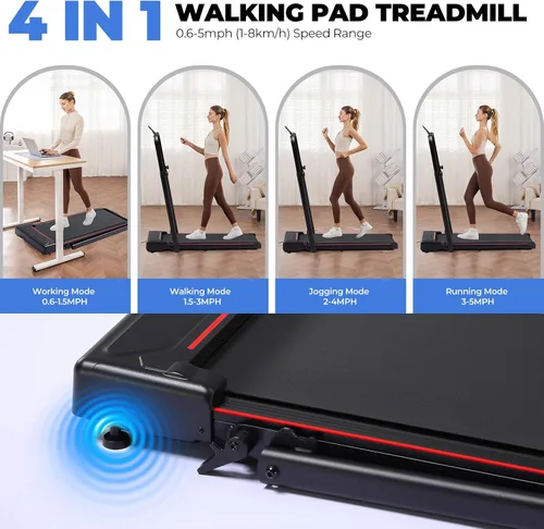 Miniatura 8 de GORISE Walking Pad Treadmill with Adjustable Height Handle Bar, 3HP Quiet Foldable Under Desk Treadmill, Portable Treadmills for Home 350LBS with