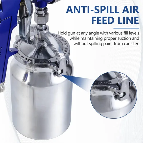 Miniatura 6 de B4B BANG 4 BUCK Pistola pulverizadora profesional de alimentación por sifón HVLP, taza de capacidad de 1000 cc con boquillas de 0.051 in, 0.067 in