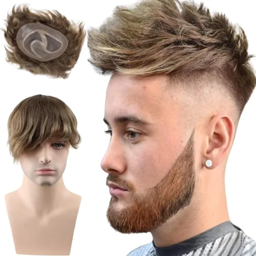 Voloria Toupee - Pieza de cabello para hombre, sistema de reemplazo de cabello humano virgen 100% europeo, 10 x 8 pulgadas, color marrón claro #18