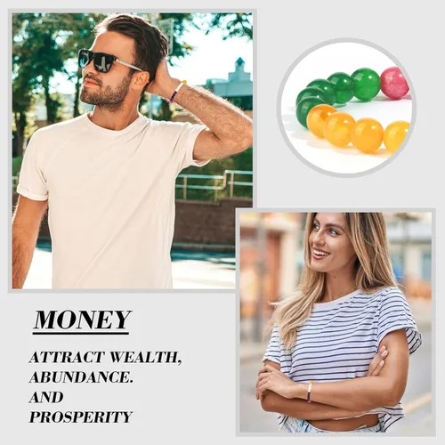 Miniatura 6 de Money Wealth Success Pulsera de protección para hombres y mujeres, 0.315 in, piedra natural, jade y citrino, ágata de la suerte, pulsera