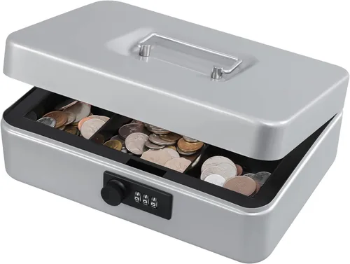 Miniatura 11 de KYODOLED Caja de dinero grande con cerradura de combinación, caja de dinero de metal segura con bandeja para dinero para caja de seguridad de 9.84 x