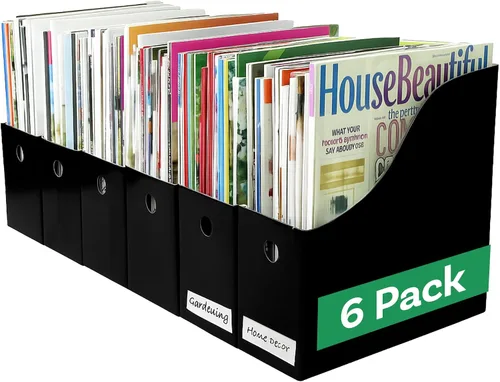 Evelots - Organizador de revistas y archivos - Juego de 6 piezas en color negro - Organizador de escritorio para oficina - Cartón resistente - Nuevo