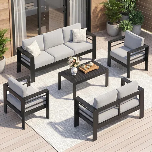Miniatura 43 de Solaste Aluminum Patio Sofa with Coffee Table,3 PCS Patio Furniture Set with Cushions, All-Weather Outdoor Sofa for Balcony, Deck, Backyard, Porch