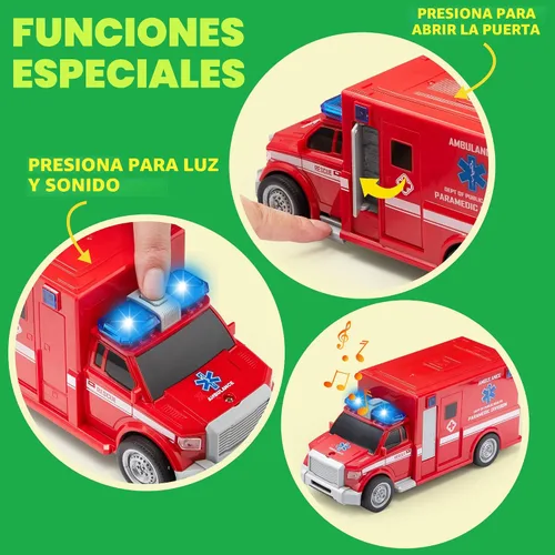 Miniatura 3 de JOYIN Juego de 4 piezas de vehículos de 7 pulgadas de largo, autos para niños pequeños con luces y sonido de sirena, incluyendo coche de policía