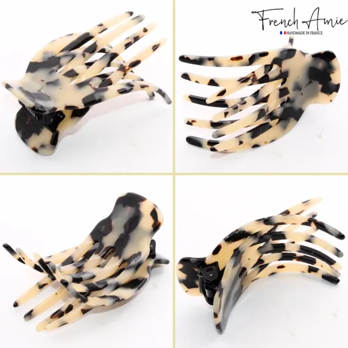 Miniatura 5 de French Amie Bear Paw - Pinza para el cabello de 2 ¾ pulgadas, diseño de celulosa blanca de Tokio, hecho a mano, bisagra lateral, para yoga
