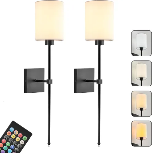 Miniatura 16 de Juego de Dos Apliques de Pared a Batería, Luz de Pared Inalámbrica Recargable con Control Remoto, Regulable, Luz Ámbar/Blanco Cálido/Blanco Negro