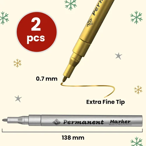 Miniatura 6 de ZENO 2 bolígrafos metálicos: marcadores permanentes dorados y plateados a base de aceite, punta extrafina de 0.028 in para rocas, vidrio, tela