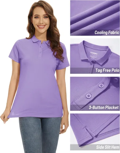 Miniatura 3 de TACVASEN Women's Polos Short Sleeve Shirts 3-Button Shirts Casual Collared Blouses Summer Tops Wicking Shirt Athletic Golf Polo Cooling Shirts