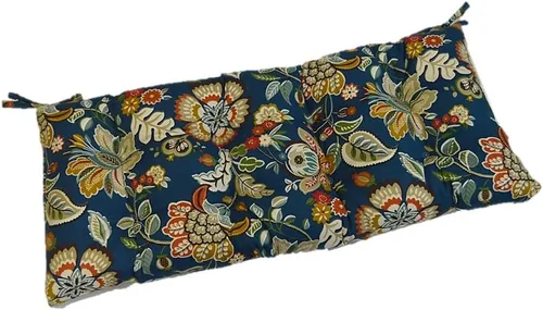 Telfair - Cojín copetudo con lazos para banco, columpio, planeador, color azul pavo real, verde, marrón, rojo, naranja, marfil floral, para