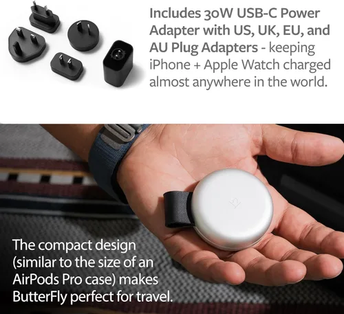 Miniatura 4 de Butterfly - Cargador inalámbrico plegable compacto 2 en 1 con adaptador de viaje, carga MagSafe Duo de 15 W para iPhone, AirPods y Apple Watch