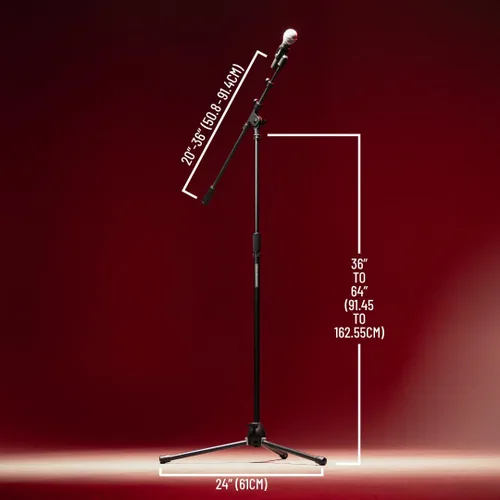 Miniatura 6 de Gator Frameworks Serie Rok-It Soporte Trípode Telescópico para Micrófono Ajustable con 32" a 62" de Altura y Brazo Extensible, Totalmente Plegable