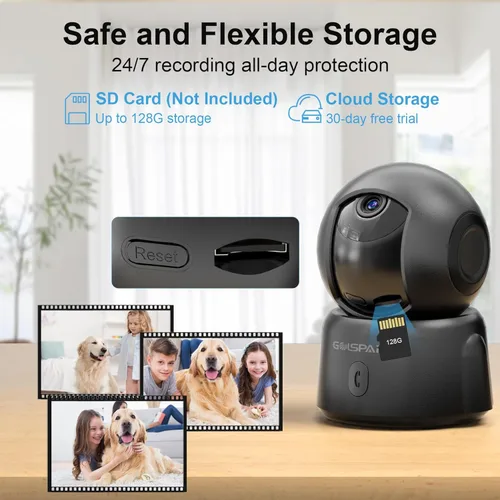 Miniatura 7 de GOLSPARK Cámara de seguridad para interiores 2K para monitor de bebé, cámara WiFi 360 de 2.4 GHz para mascotas con visión nocturna, detección