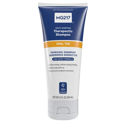 MG217 Champú para la psoriasis con alquitrán de hulla, tratamiento terapéutico del cuero cabelludo, controla la picazón, descamación,