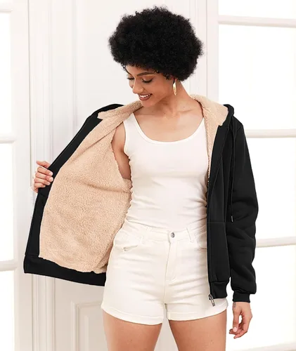 Miniatura 3 de SWISSWELL Sudaderas con capucha para mujer, forro polar de invierno, con cremallera completa, forro de sherpa grueso