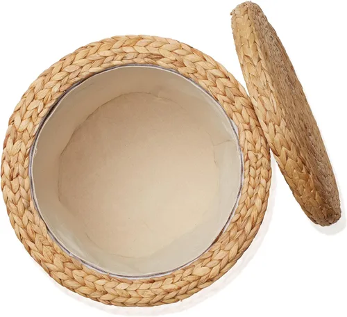 Miniatura 6 de Casafield Otomana redonda de almacenamiento de 17 pulgadas con tapa, natural, taburete de jacinto de agua tejido a mano para sala de estar