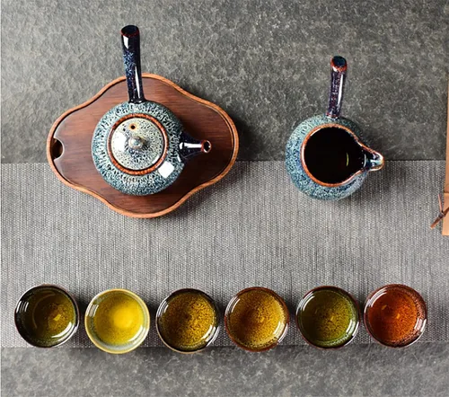 Miniatura 4 de Juego de té Kung Fu de cerámica de 6 piezas, taza de té japonesa, taza de sake, capacidad de 2.1 onzas, 6 colores Marrón oscuro