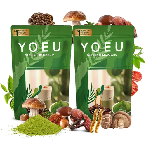 Miniatura 10 de 6.35 oz, polvo orgánico de hongos matcha, matcha japonés y 12 ingredientes naturales, café instantáneo, polvo con leche, alternativa al café