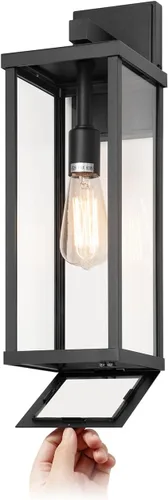 Miniatura 16 de mirrea Aplique de pared clásico para exteriores de 11 pulgadas, marco de metal rectangular negro mate y pantalla de vidrio transparente, luz