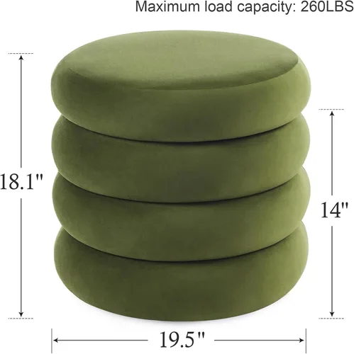 Miniatura 3 de Flouki Taburetes otomanos redondos de almacenamiento de 19.5 pulgadas, taburetes de tocador para dormitorio, puf otomano de terciopelo con tapa Verde