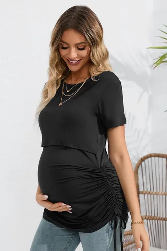 Miniatura 2 de Sosolism 4 in 1 Women's Maternity Nursing Dress for Breastfeeding Short Sleeve Side Drawstring Top