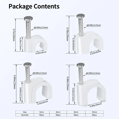 Miniatura 2 de LeMotech 200 clips de cable de 5/6/8/0.394 in, abrazaderas coaxiales de uñas para gestión de cables RG6 RG59 CAT5 CAT6 RJ45 abrazaderas coaxiales