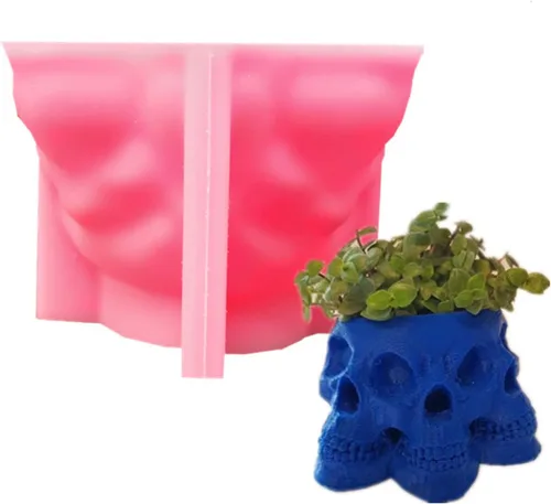 Molde de silicona para macetas suculentas con calavera superpuesta, florero, molde de cemento, yeso, resina epoxi, cepillo, portavelas, molde de