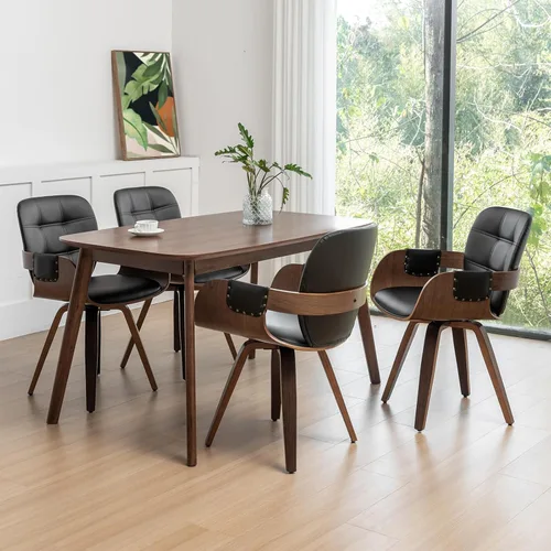 Miniatura 12 de Juego de 2 sillas giratorias de nogal para comedor - Sillas de comedor de mediados de siglo con brazo y respaldo curvo, artesanía de nogal, Marrón